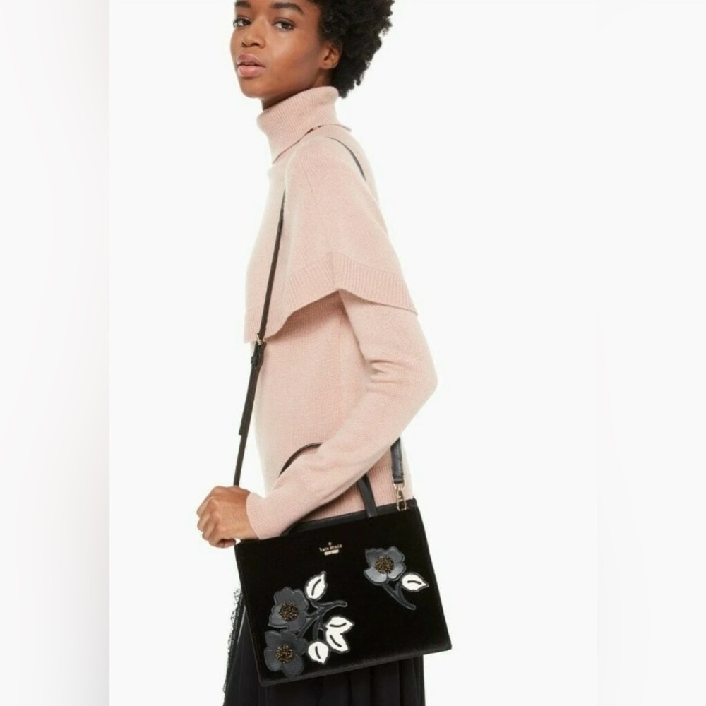 Kate Spade New York Black Cameron Street Embellished Floral Crossbody Purse - Picture 2 of 16